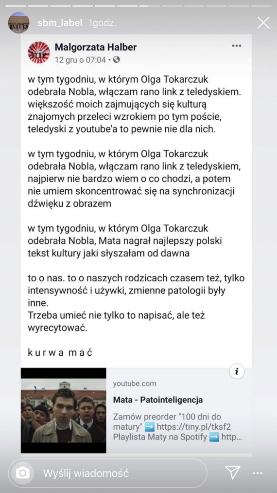 Wybitna tekściarka, prawicowy polityk, słynny pisarz i krytyk filmowy o „Patointeligencji” Maty Wybitna tekściarka, prawicowy polityk, słynny pisarz i krytyk filmowy o „Patointeligencji” Maty