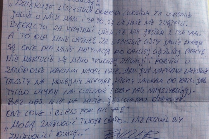 Buczer pisze zza krat do fanów