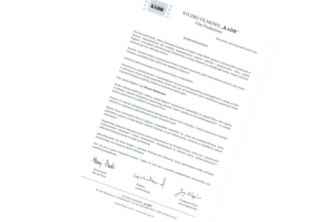 Oświadczenie producenta filmu „Jesteś Bogiem”